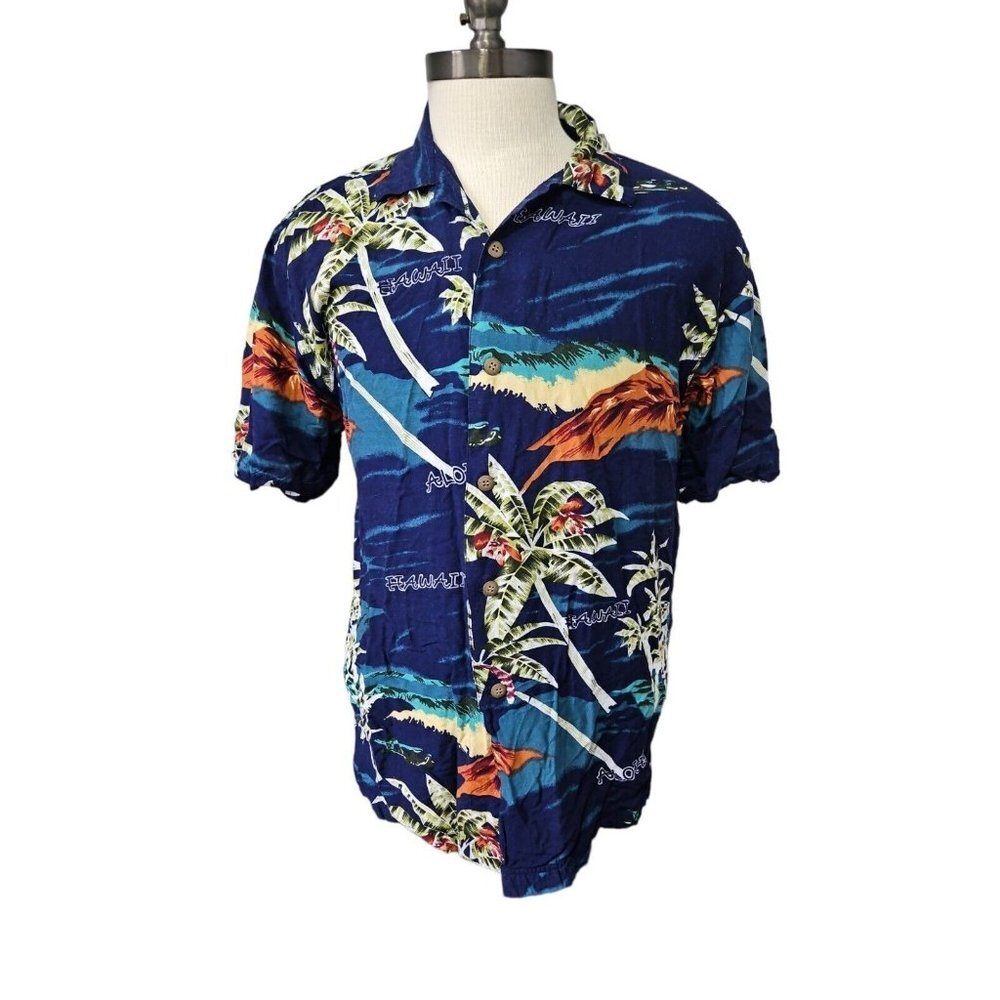 Men's Size M Wingo Hawaiian Button Shirt Short Sleeve Palm Trees Aloha